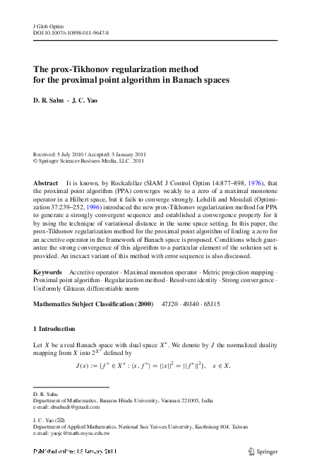 (PDF) The prox-Tikhonov regularization method for the proximal point ...