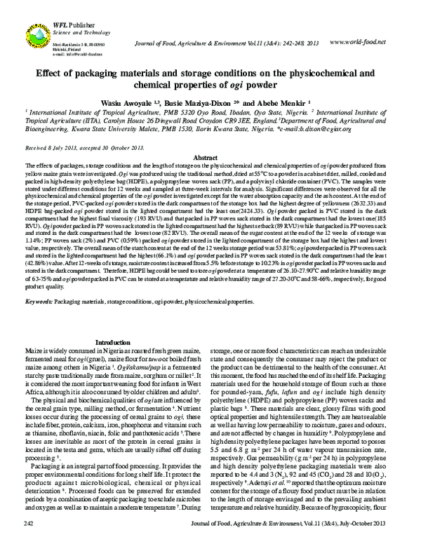 (PDF) The Effect of Packaging Materials and Storage Condition on the ...