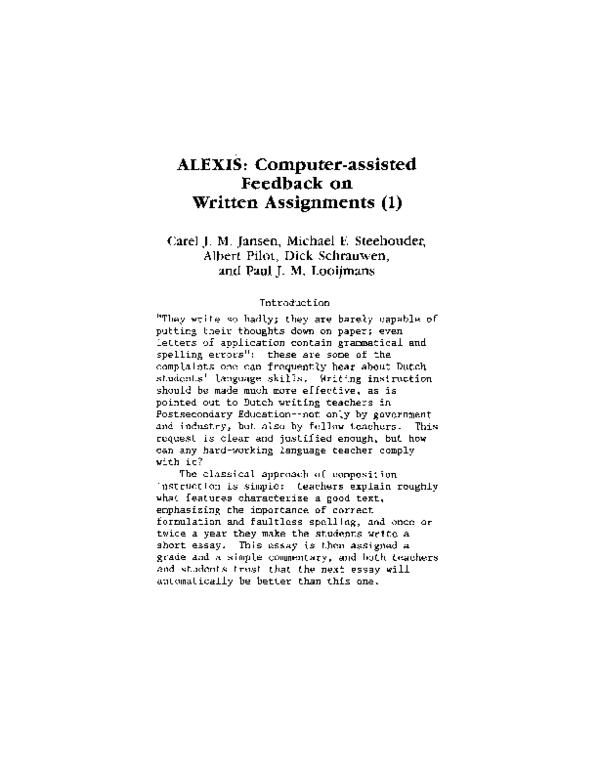 (PDF) ALEXIS: computer-assisted feedback on written assignments (1)