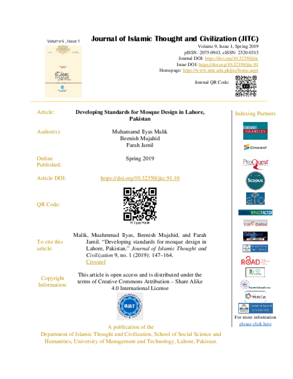 (PDF) Developing Standards for Mosque Design in Lahore, Pakistan