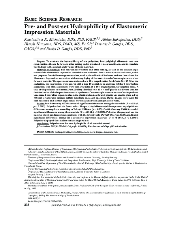 (PDF) Pre and Postset Hydrophilicity of Elastomeric Impression