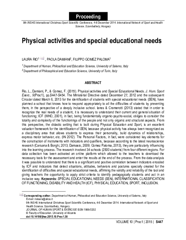 (PDF) Physical activities and special educational needs