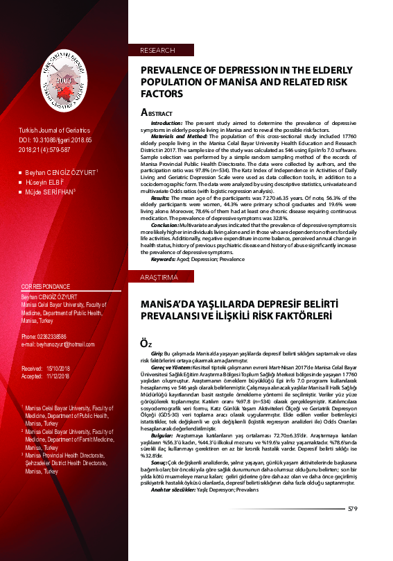 (PDF) Prevalence of depression in an elderly population in Finland