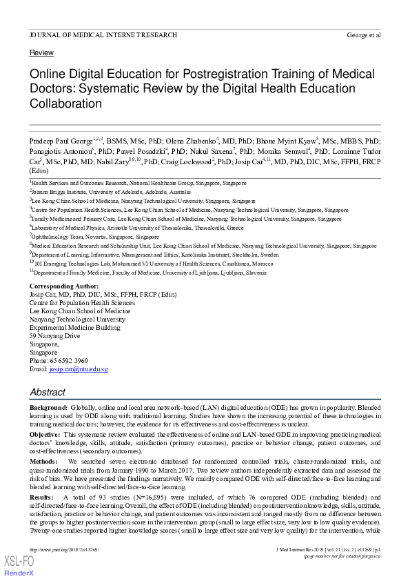 (PDF) Medical doctors’ online digital education: a systematic review by ...