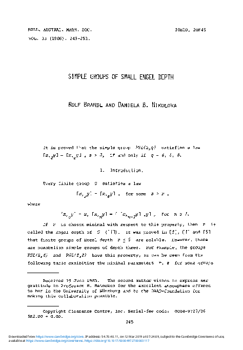 (PDF) Simple groups of small Engel depth