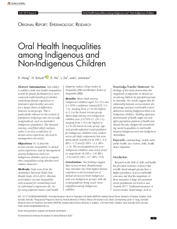 (PDF) Oral health inequalities among indigenous and nonindigenous ...