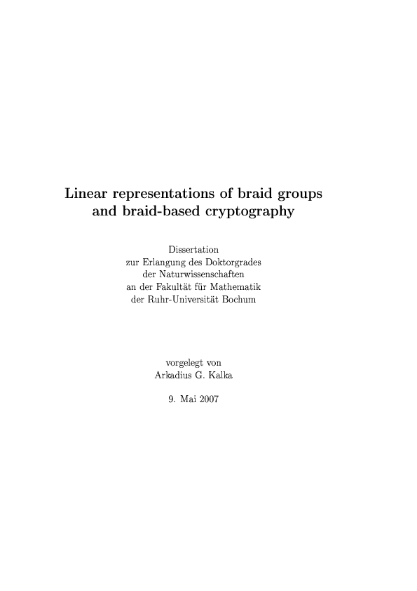 (PDF) Linear representations of braid groups and braid-based cryptography