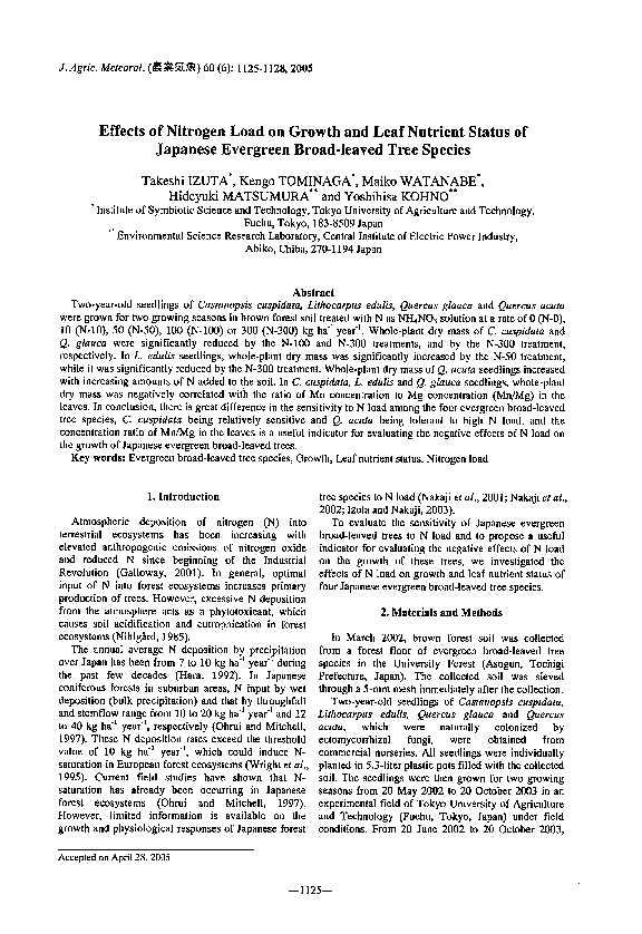 (PDF) Effects of Nitrogen Load on Growth and Leaf Nutrient Status of ...