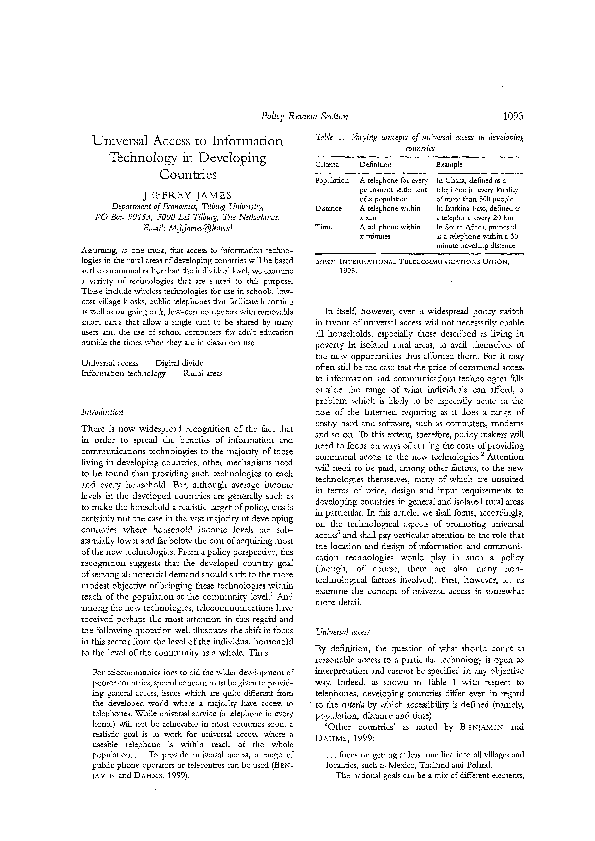 (PDF) Universal access to information technology in developing countries