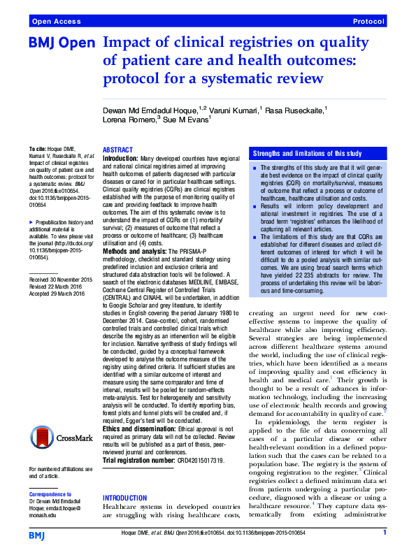 (PDF) Impact of clinical registries on quality of patient care and ...