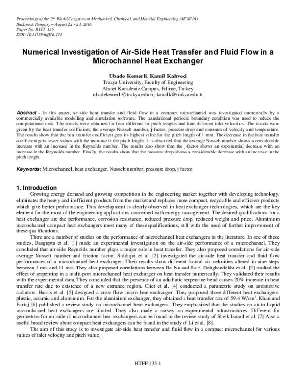 (PDF) Numerical Investigation of Air-Side Heat Transfer and Fluid Flow ...