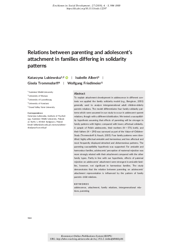 (PDF) Relations between parenting and adolescent's attachment in ...
