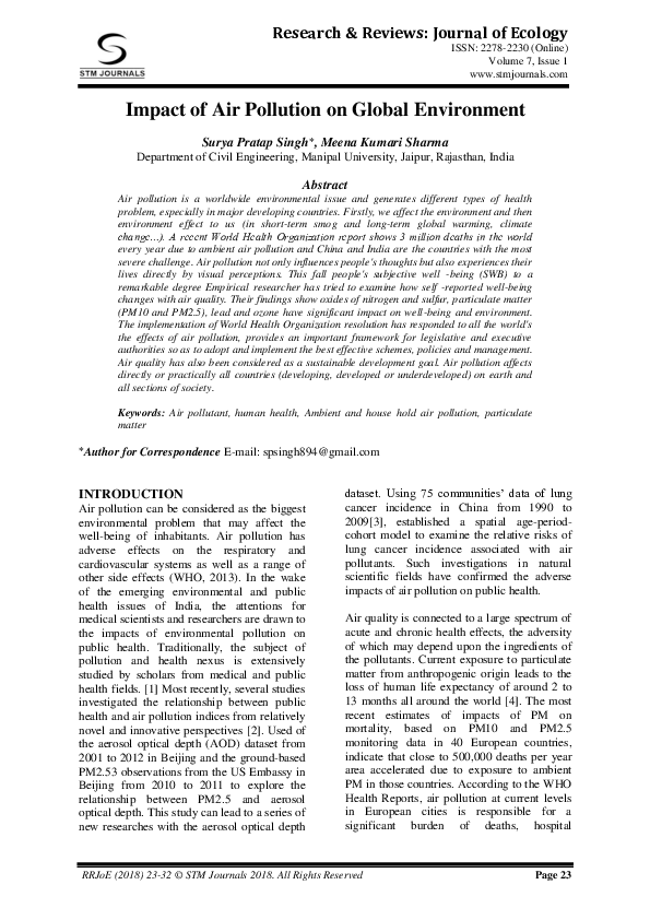 (PDF) Impact of Air Pollution on Global Environment