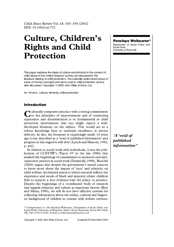 (PDF) Culture, children's rights and child protection