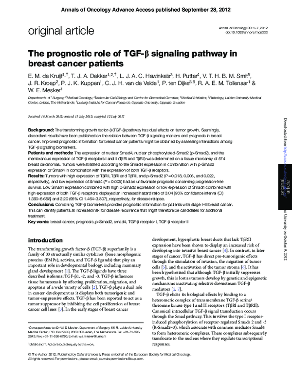 (PDF) The prognostic role of TGF- signaling pathway in breast cancer ...