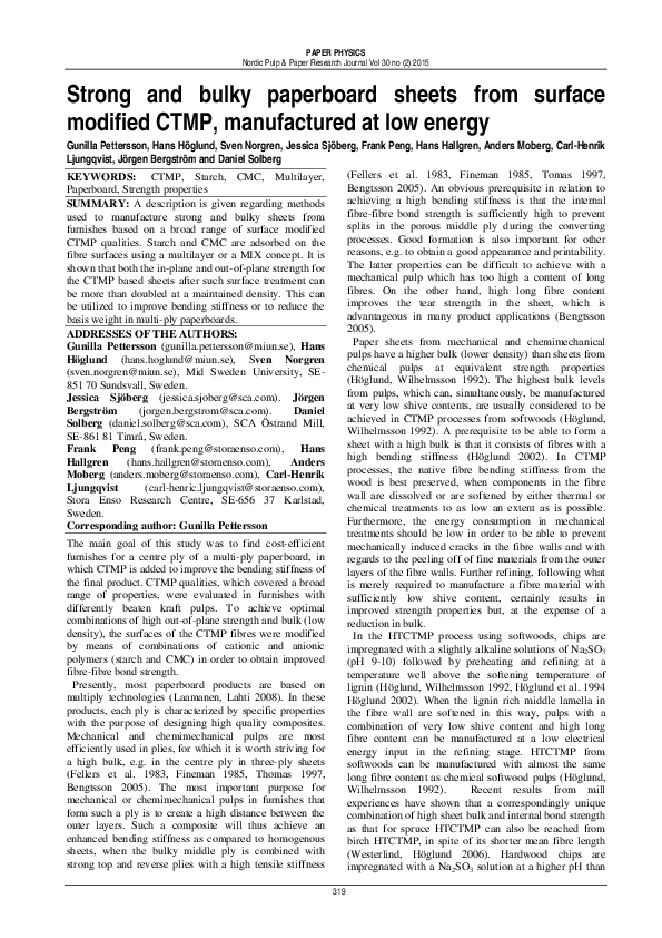 (PDF) Strong and bulky paperboard sheets from surface modified CTMP ...