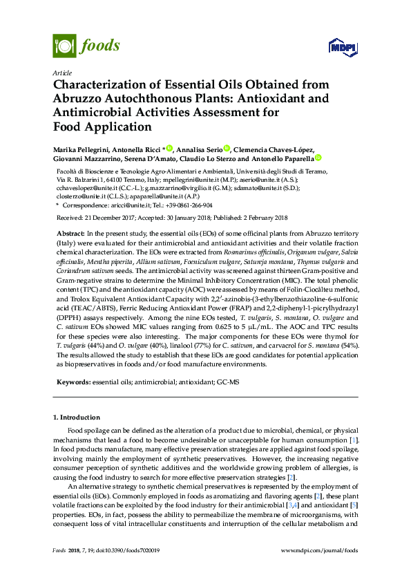 (PDF) Characterization of Essential Oils Obtained from Abruzzo ...