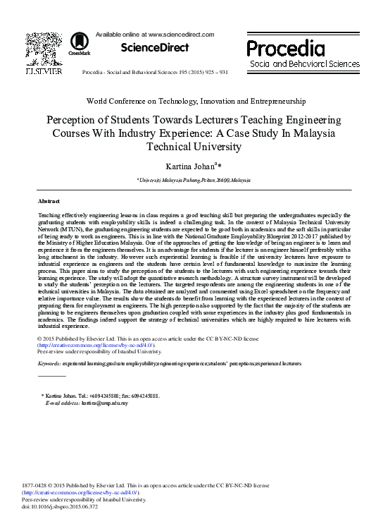 (PDF) Perception of Students Towards Lecturers Teaching Engineering ...