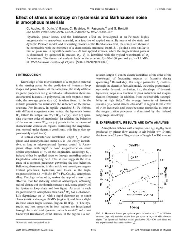 (PDF) Effect of stress anisotropy on hysteresis and Barkhausen noise in ...