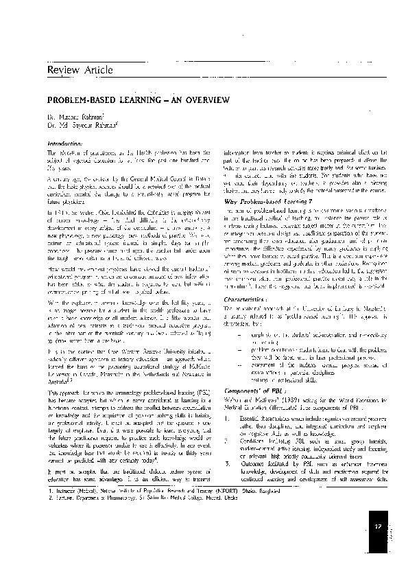 (PDF) Problem Based Learning – an Overview