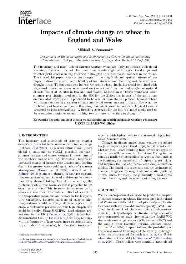 (PDF) Impacts of climate change on wheat in England and Wales