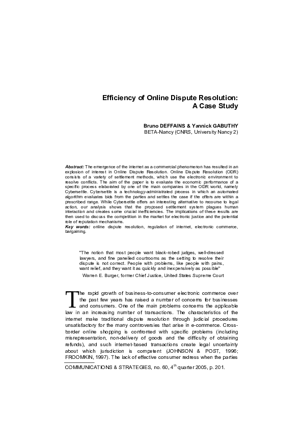 (PDF) Efficiency of online dispute resolution: A case study