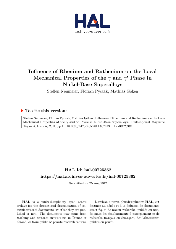 (PDF) Influence of rhenium and ruthenium on the local mechanical ...