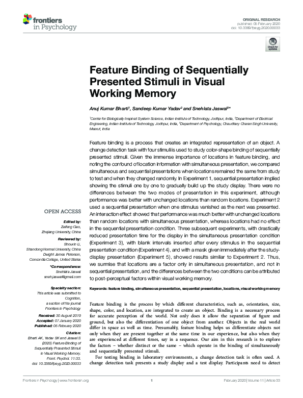 (PDF) Feature Binding of Sequentially Presented Stimuli in Visual ...