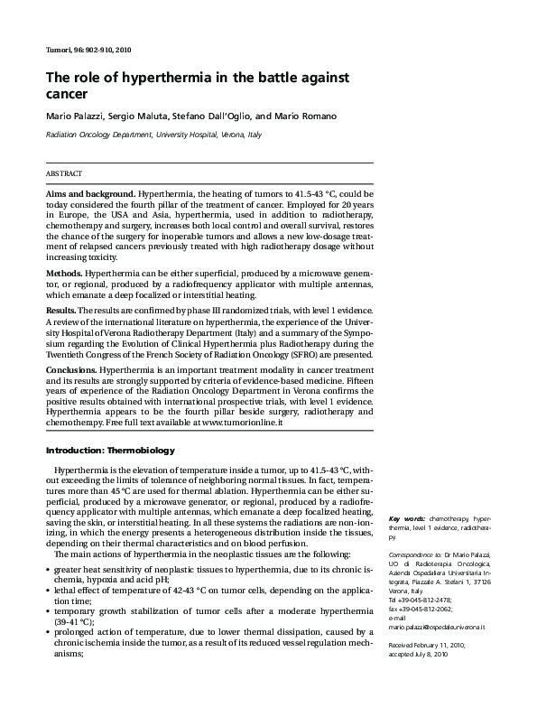 (PDF) The role of hyperthermia in the battle against cancer