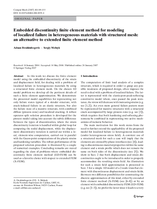 (PDF) Embedded discontinuity finite element method for modeling of ...