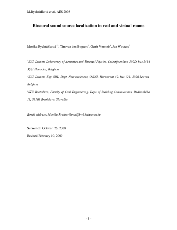 (PDF) Binaural sound source localization in real and virtual rooms