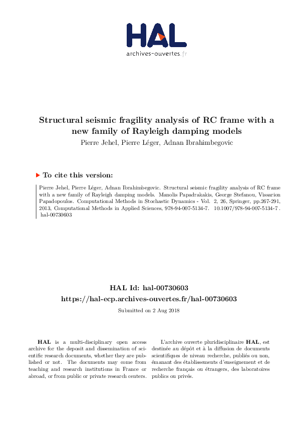 (PDF) Structural Seismic Fragility Analysis of RC Frame with a New ...