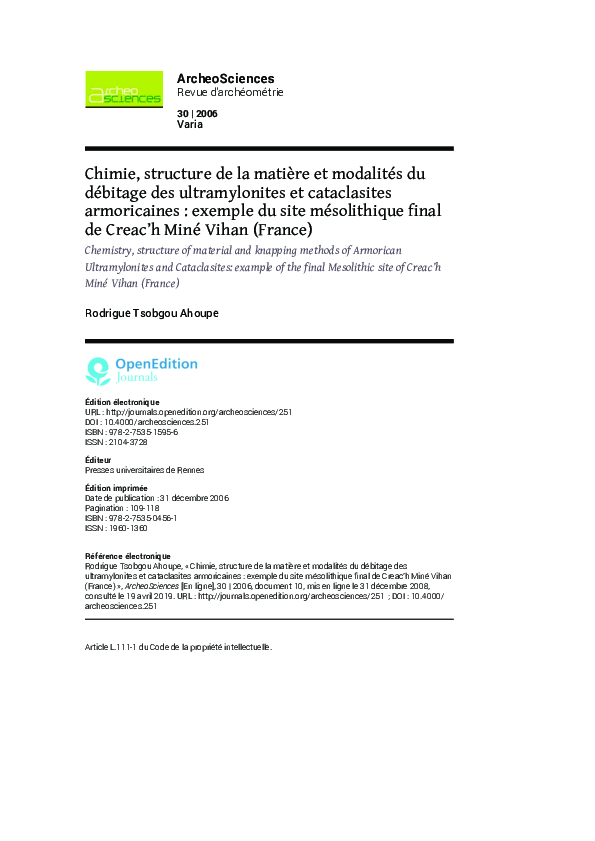(PDF) Chimie, structure de la matière et modalités du débitage des ...