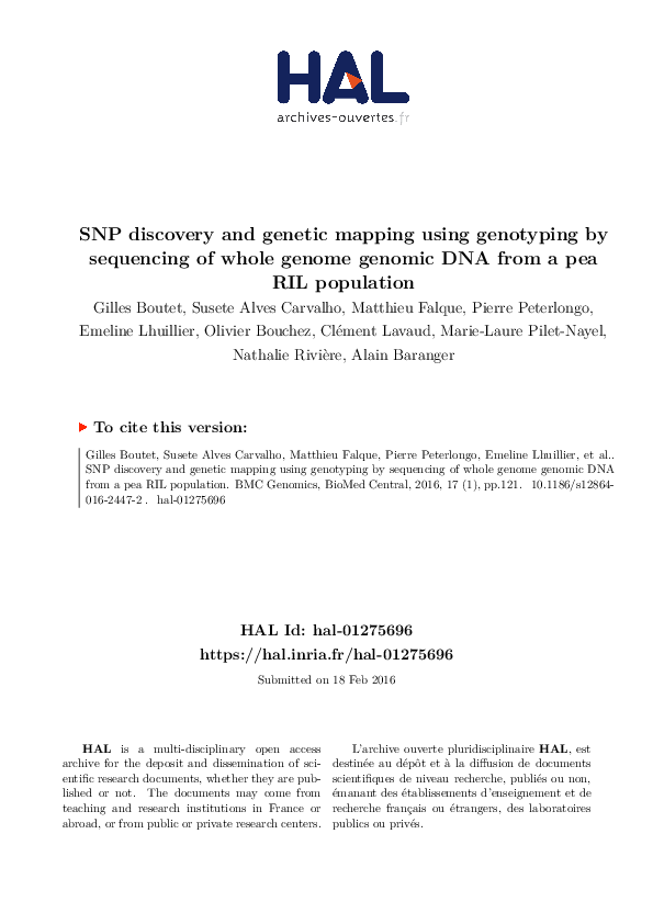 (PDF) SNP discovery and genetic mapping using genotyping by sequencing ...