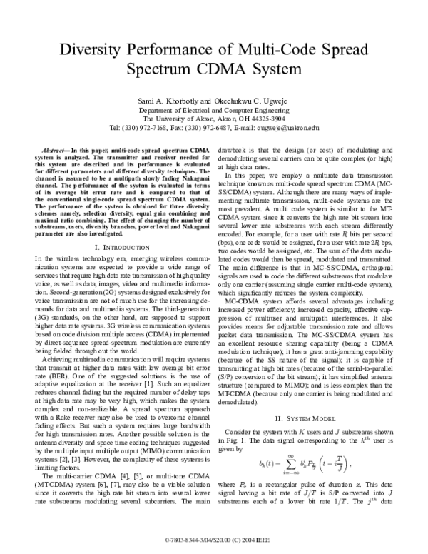 (PDF) Performance Analysis of Multi-Code CDMA Systems with Diversity