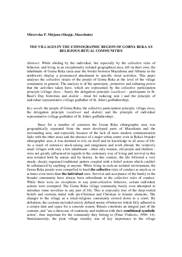 (PDF) The Villages in the Ethnographic Region of Gorna Reka as ...