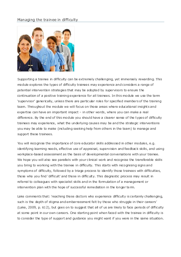 (PDF) Managing the trainee in difficulty