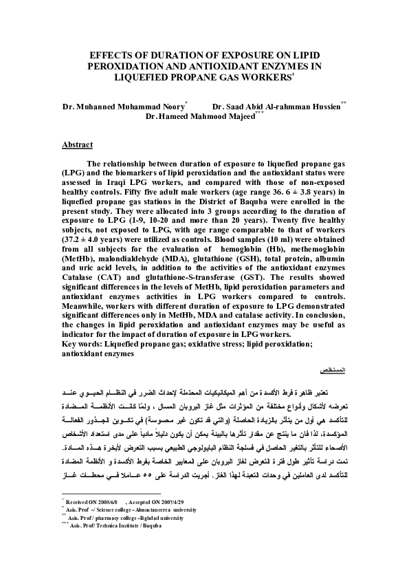 (PDF) Effects of Duration of Exposure on Lipid Peroxidation and ...