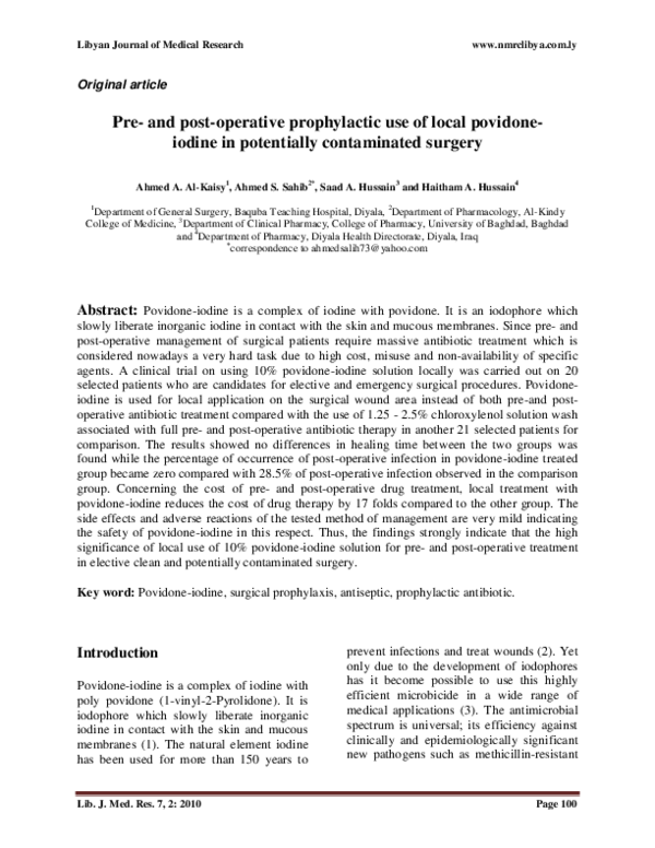 (PDF) Pre- and post-operative prophylactic use of local povidone ...