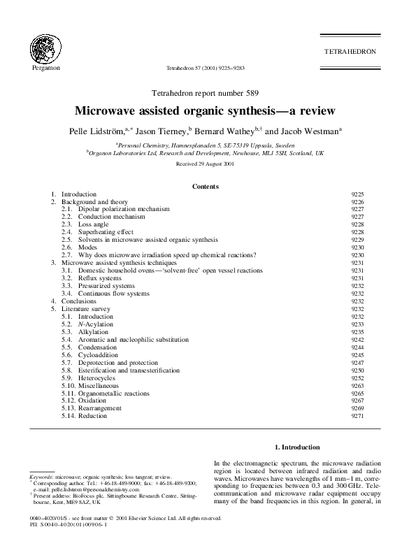 (PDF) Microwave assisted organic synthesis—a review