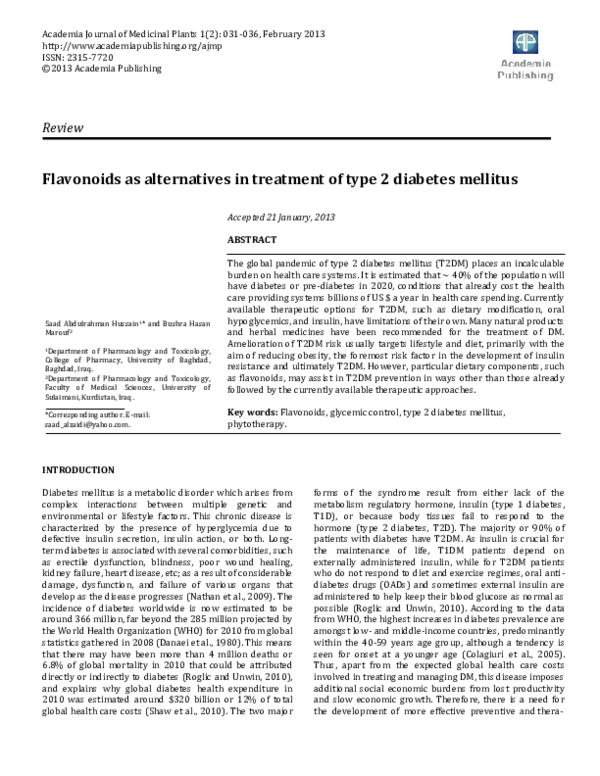 (PDF) Flavonoids as alternatives in treatment of type 2 diabetes mellitus
