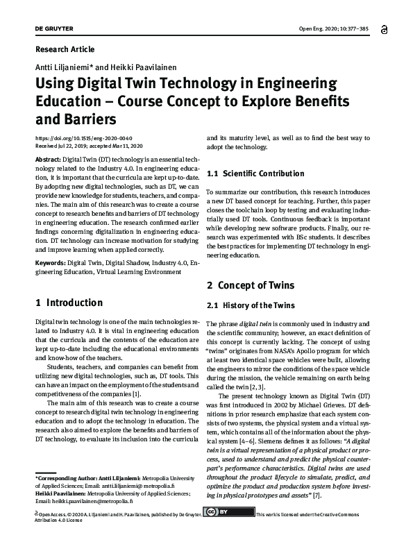 (PDF) Using Digital Twin Technology in Engineering Education – Course ...