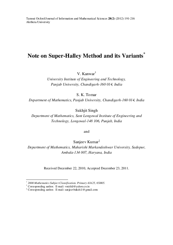 (PDF) Note on Super-Halley method and its variants