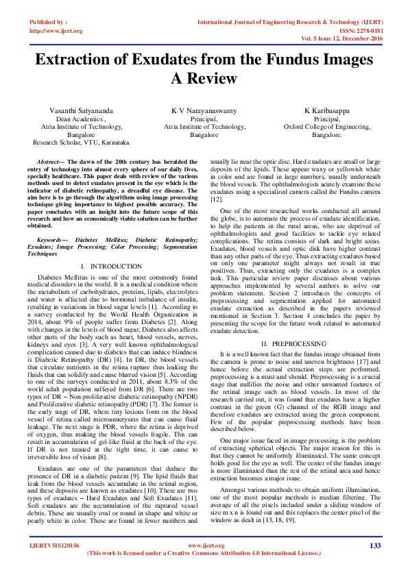 (PDF) Extraction of Exudates from the Fundus Images A Review