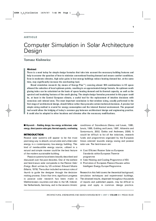 (PDF) Computer Simulation in Solar Architecture Design