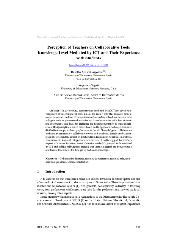 (PDF) Perception of Teachers on Collaborative Tools Knowledge Level ...
