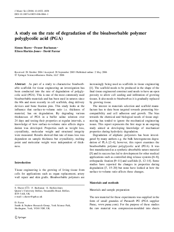 (PDF) A study on the rate of degradation of the bioabsorbable polymer ...