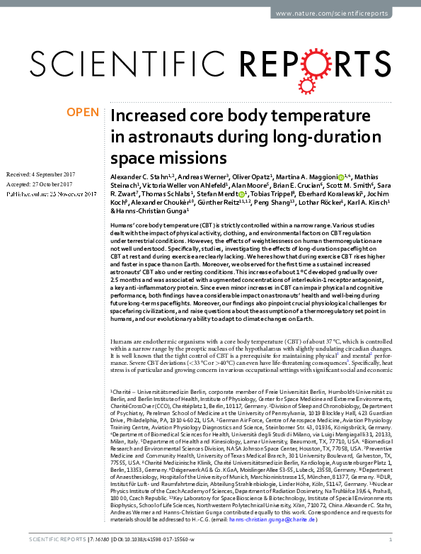 (PDF) Increased core body temperature in astronauts during long