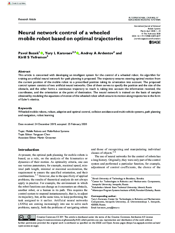 (PDF) Neural network control of a wheeled mobile robot based on optimal ...