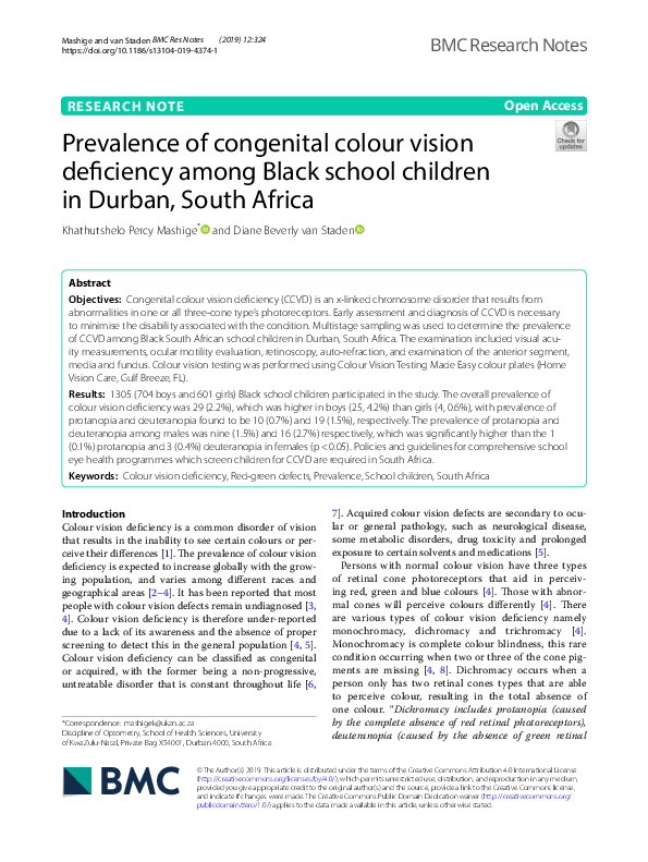 (PDF) Prevalence of congenital colour vision deficiency among Black ...